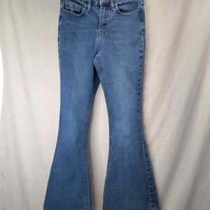 High-Rise Blue Flare Jeans with Gentle Stretch